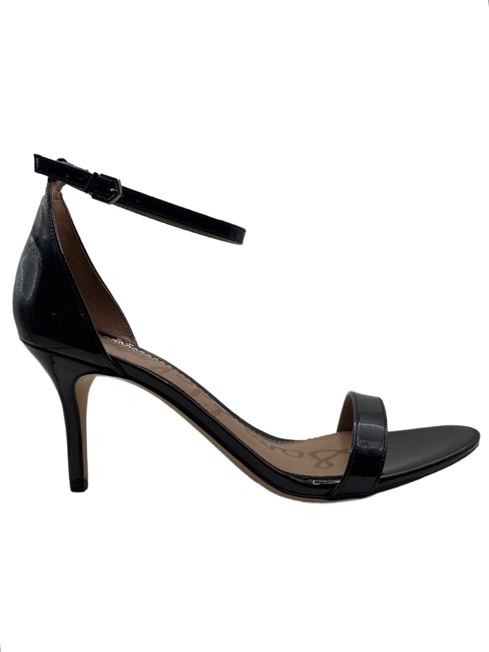 Sam Edelman Patti Black Patent Ankle Strap Stiletto Heels Sandals NWB 12M